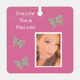 Pink Silver Sparkle Schmetterlinge Ihr Foto Ornament Aus Metall