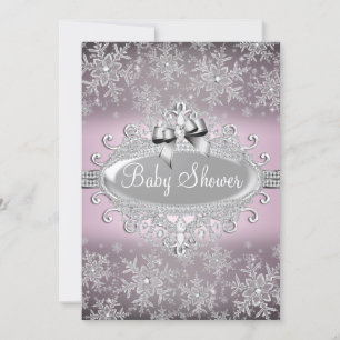 Pink Silver Sparkle Snowflake Baby Dusche laden Einladung