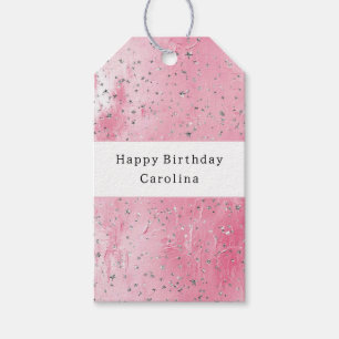 Pink Silver Stars Geburtstag Geschenkanhänger