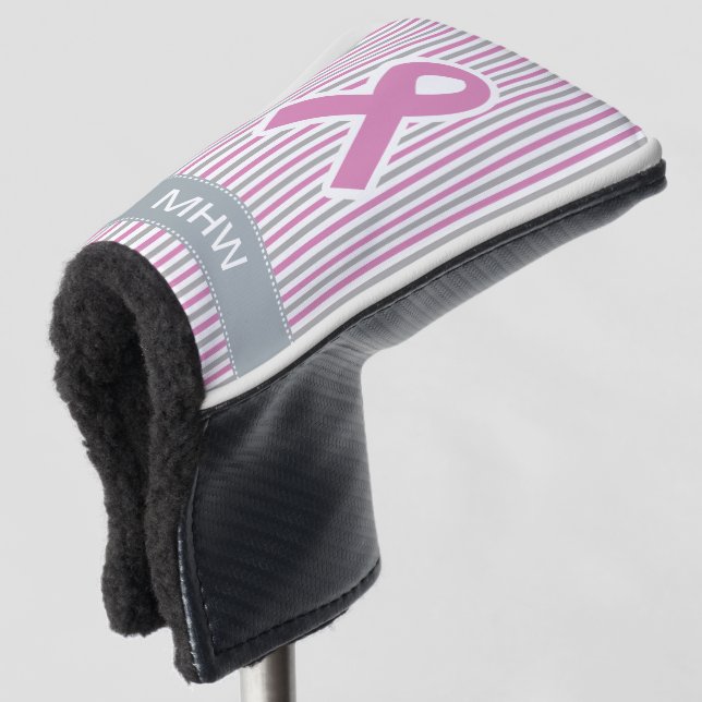 Pink & Silver Streifen, kundenspezifisch für Monog Golf Headcover (3/4 Vorderseite)