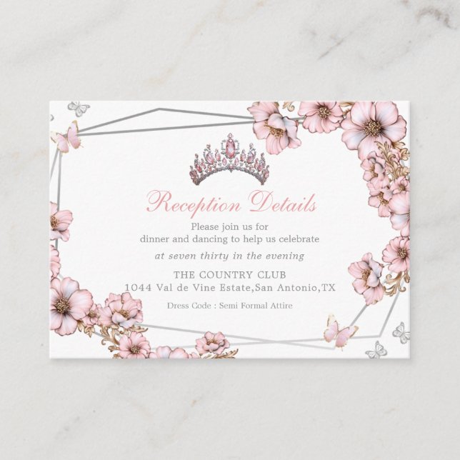 Pink Silver Tiara Butterfly Enclosure Card Begleitkarte (Vorderseite)