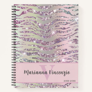 Pink Silver Tiger Zebra Glitzer Notizbuch