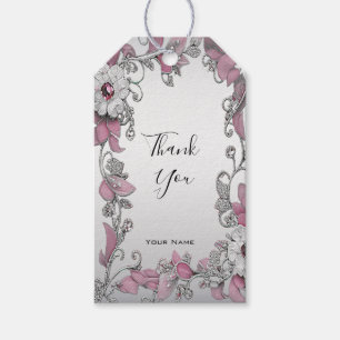 Pink Silver White Floral Geschenk Tag Geschenkanhänger