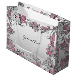 Pink Silver White Floral Geschenktasche Große Geschenktüte