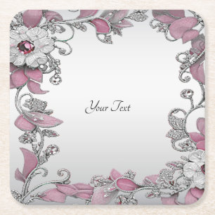 Pink Silver White Floral Paper Untersetzer
