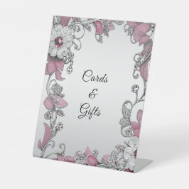 Pink Silver White Floral Tabletop Sockelschild