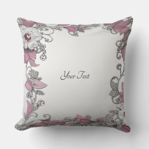 Pink Silver White Floral Throw Kissen
