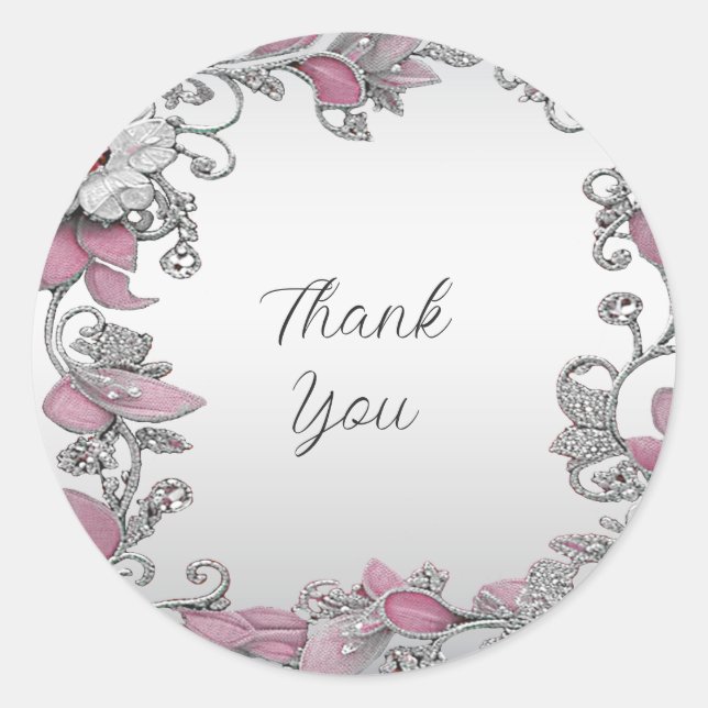 Pink Silver White Floral Wedding Sticker (Vorderseite)