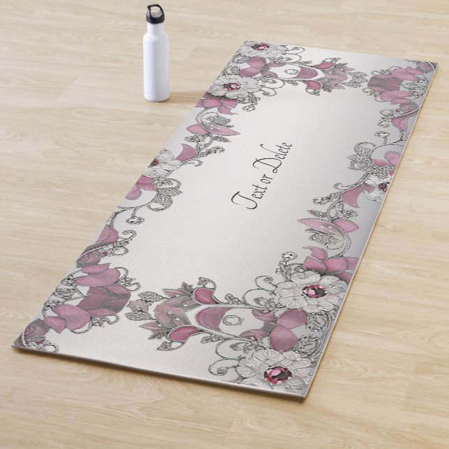 Pink Silver White Floral Yogmatte Yogamatte (Beispiel)