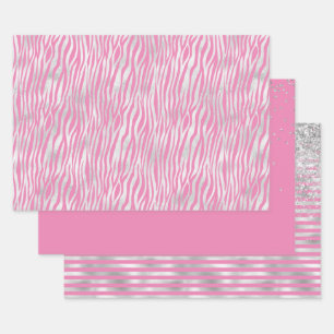 Pink Silver Zebra Gift Tags Geschenkpapier Set