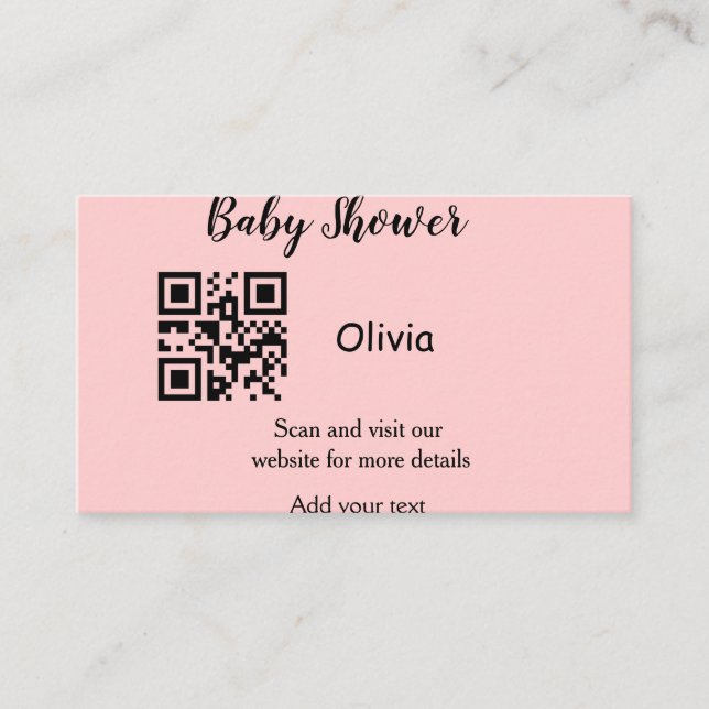 Pink simple baby shower q r code add name text thr visitenkarte (Vorderseite)
