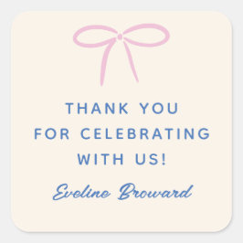 Pink Simple Bow Custom Message and Name Quadratischer Aufkleber