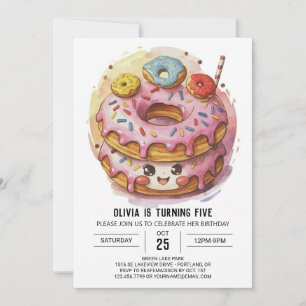Pink Simple Donuts Geburtstag Einladung