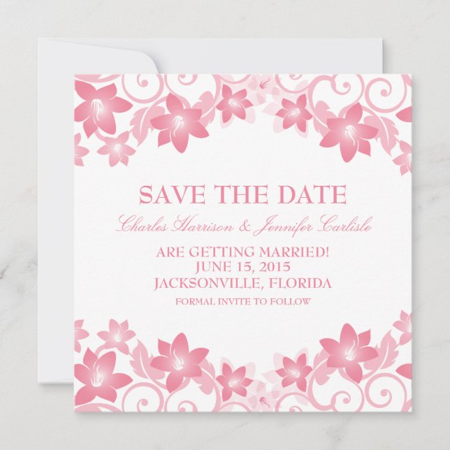 Pink Simple Floral Save the Date laden Einladung (Vorderseite)