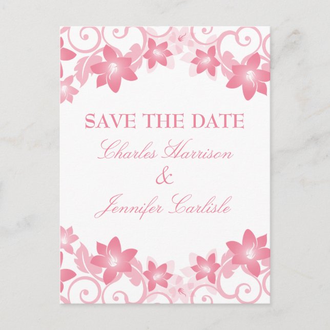 Pink Simple Floral Save the Date Postkarte (Vorderseite)