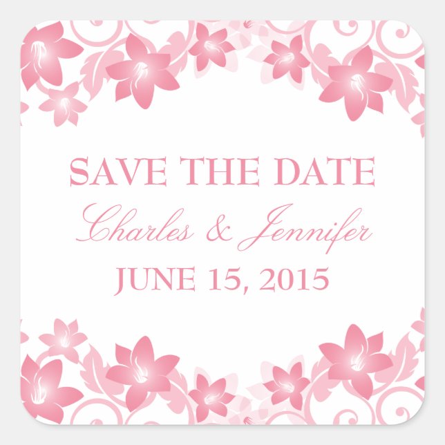 Pink Simple Floral Save the Date Stickers (Vorderseite)