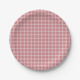 Pink Simple Gingham Gender Neutral Baby Dusche Pappteller