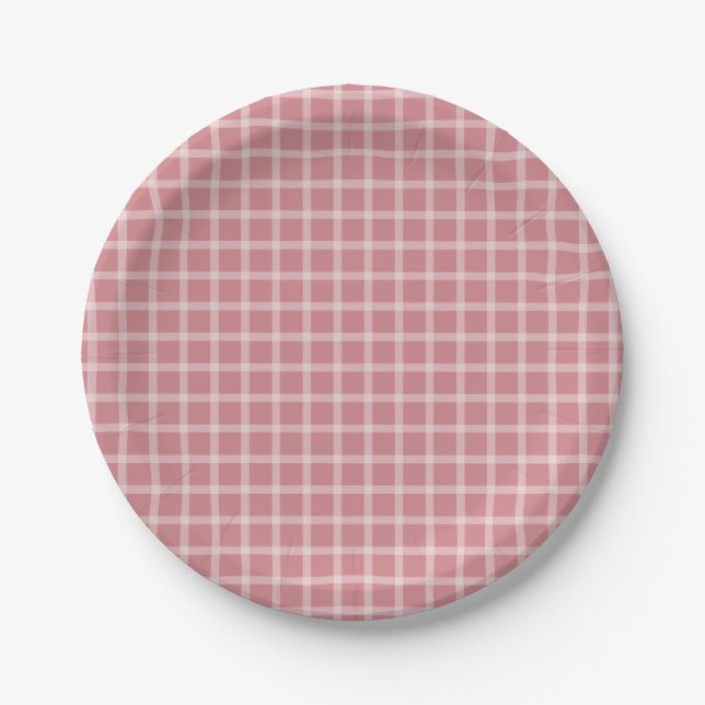 Pink Simple Gingham Gender Neutral Baby Dusche Pappteller (Vorderseite)