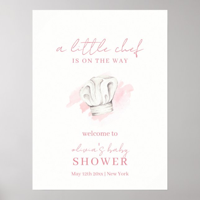 Pink Simple Modern Little Koch Baby Dusche Empfang Poster (Vorne)
