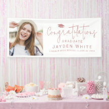 Pink Simple Modern Script Foto Graduation Party
