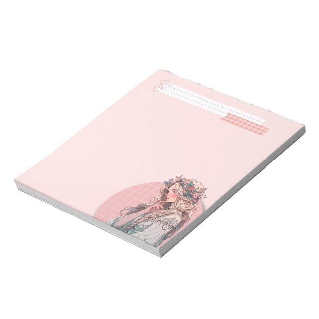 Pink Simple Niedlich Anime Boho Notepad Notizblock (Rotiert)