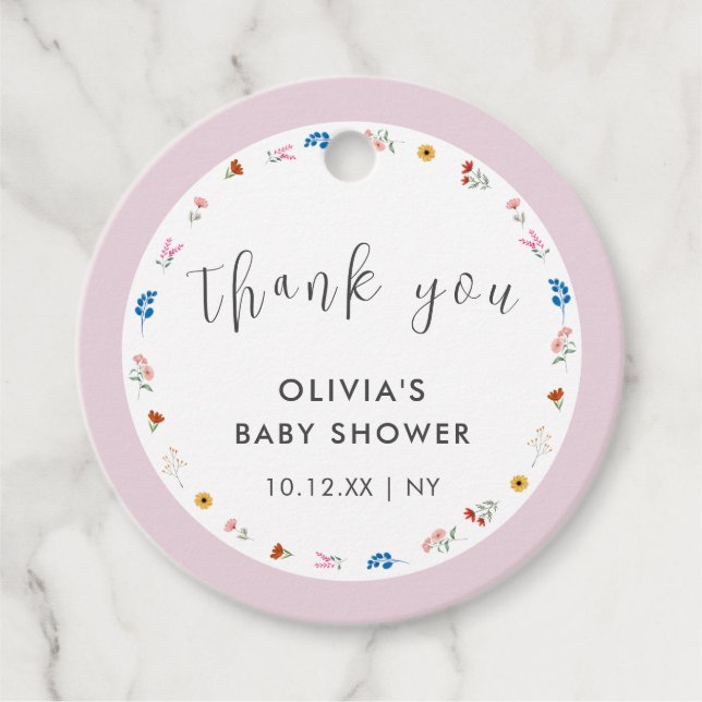 Pink Simple Tiny Wildblume Baby Dusche Empfang Geschenkanhänger (Vorderseite)