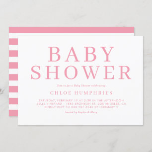 Pink Simple Typografy Stripes Girl Babydusche Einladung