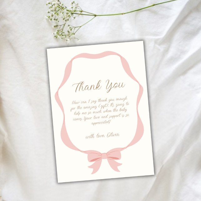 Pink Simple Vintag Bow Girl Babydusche Dankeskarte (Pink Simple Vintage Bow Girl Baby Shower Thank You Card)