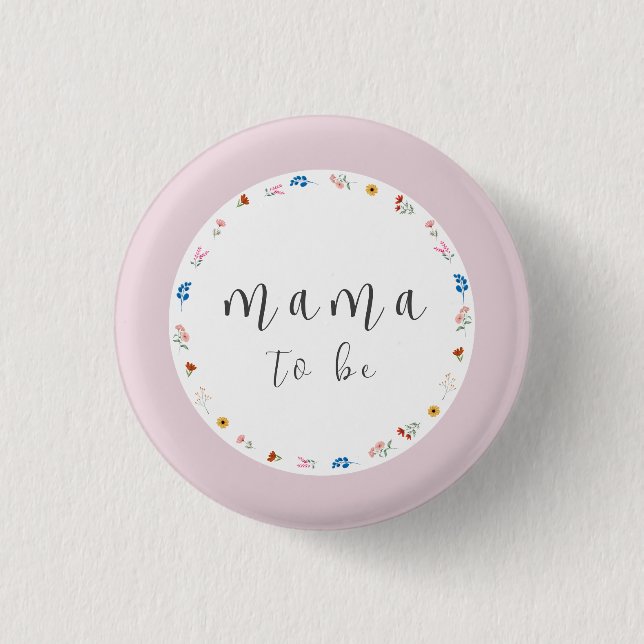 Pink Simple Wildblume Mama zu Baby Dusche Button (Vorderseite)