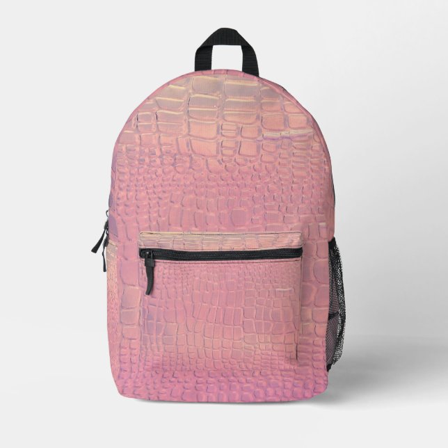 Pink Simulated Crocodile Pattern Backpack Bedruckter Rucksack (Vorderseite)