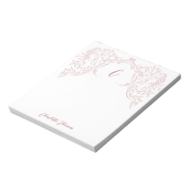 Pink Sketched Vintag Geblüht Monogram Stationery Notizblock (Rotiert)