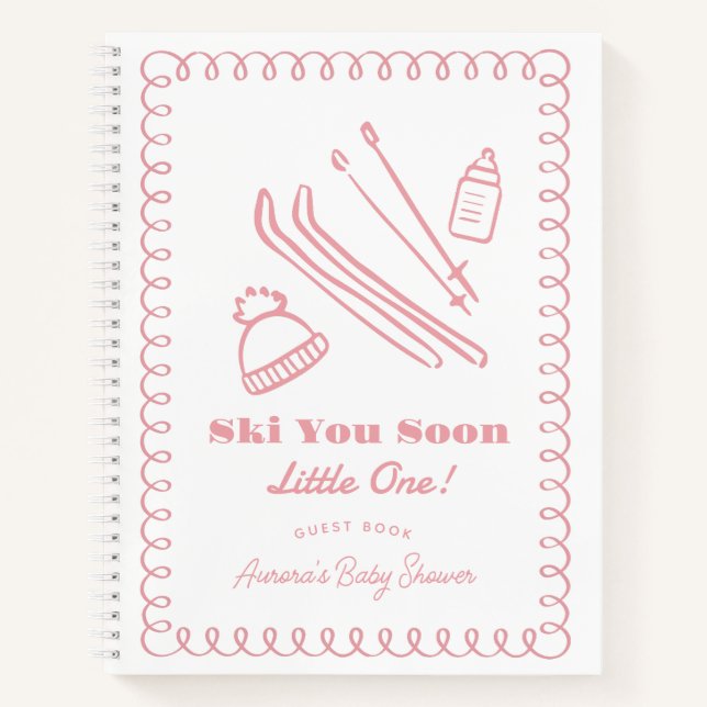 Pink Ski You Soon Boy Baby Shower Guest Book Notizbuch (Vorderseite)