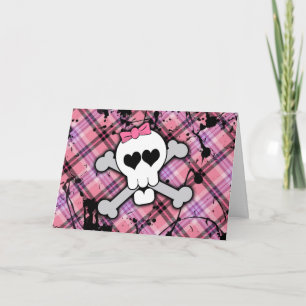 Pink Skull and Crossbones with Hearts and Bow Karte
