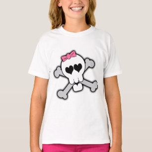 Pink Skull and Crossbones with Hearts and Bow T-Shirt