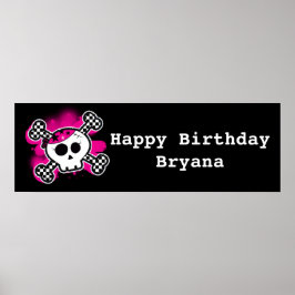 Pink Skull & Bones Girls Geburtstagsparty Banner Poster