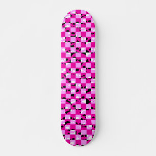 Pink Skull Checkerboard Skateboard