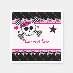 Pink Skull Crossbones & Hearts Party Napkins Serviette
