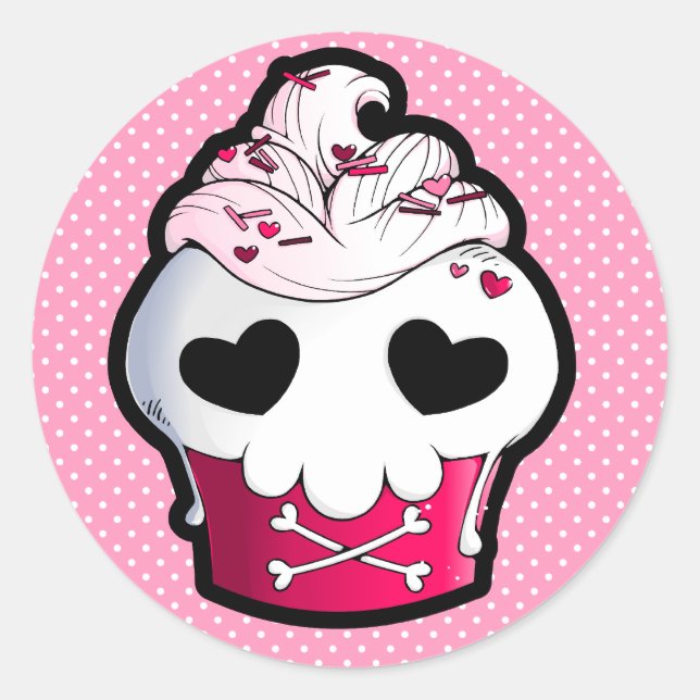 Pink Skull Cupcake Runder Aufkleber (Vorderseite)