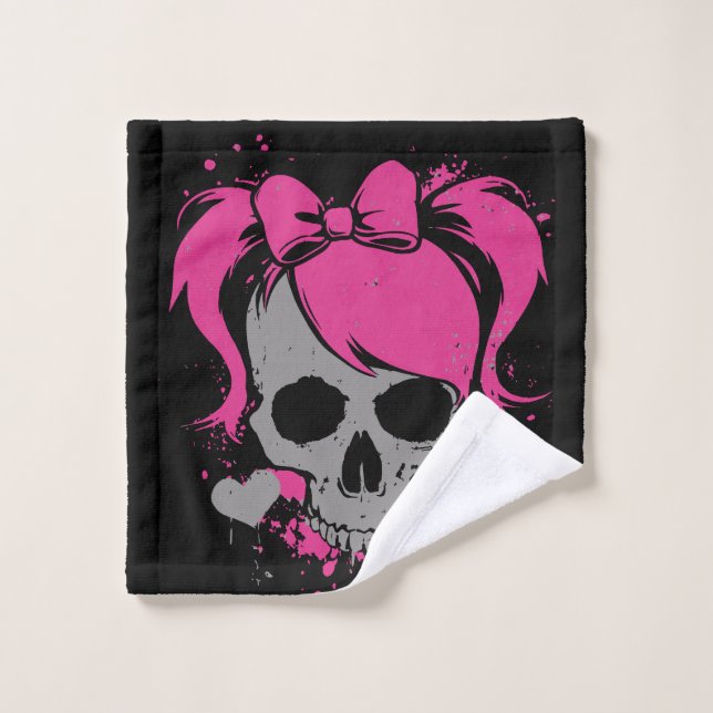 Pink Skull Girl – Dark Cute Style Waschlappen (Waschlappen)