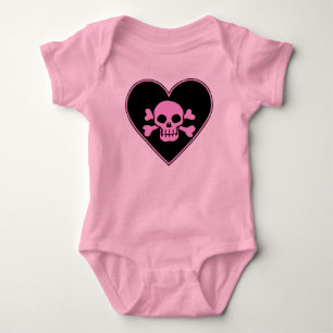 Pink Skull in Heart Baby Strampler