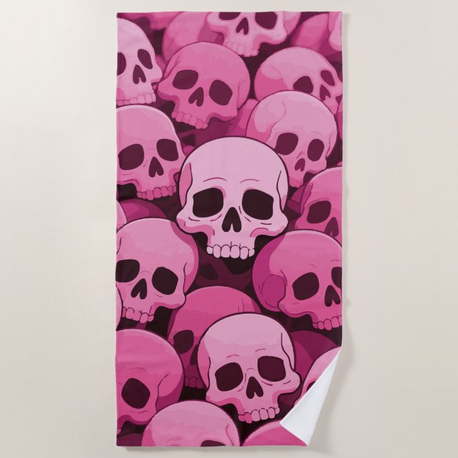 Pink Skull Pattern – Bold Pop Gothic Art Strandtuch (Vorderseite)
