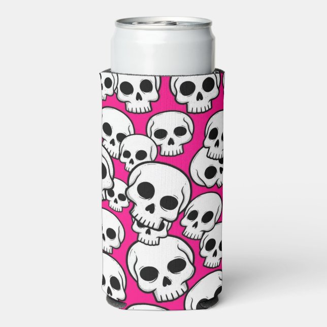 Pink Skull Pattern Foam Can/Bottle Cooler Selters Dosenkühler (Seltzer Rückseite)