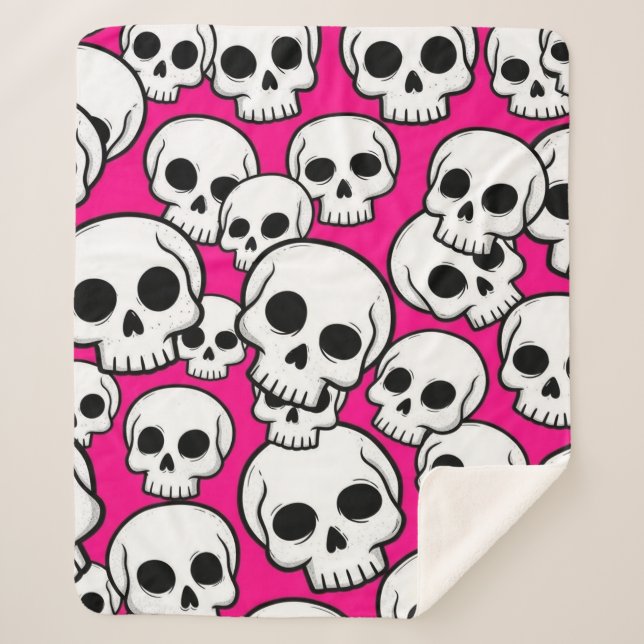 Pink Skull Pattern Sherpa Blanket Sherpadecke (Vorderseite)