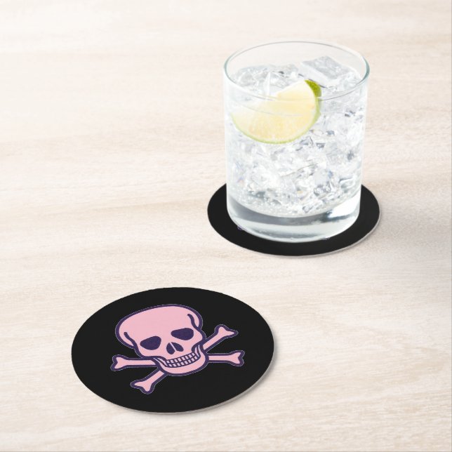 Pink Skull schwarz runder Papier trinken Bierdecke Runder Pappuntersetzer (Vor Ort)
