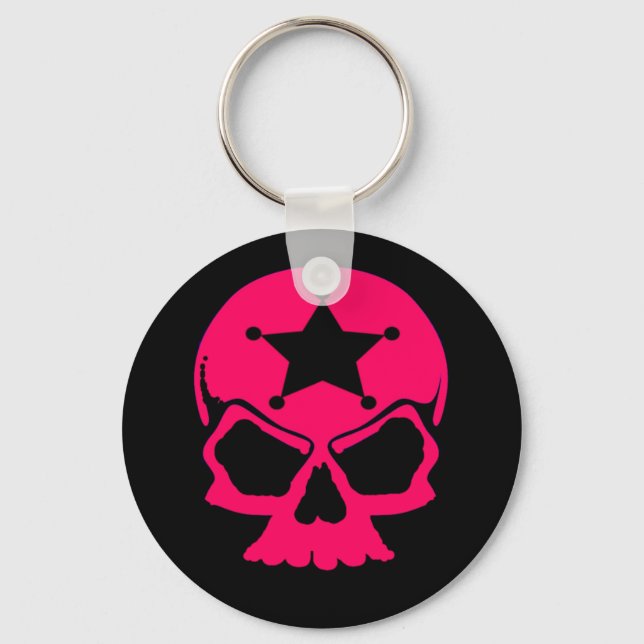 Pink Skull (schwarzer Hintergrund) Schlüsselanhänger (Vorderseite)