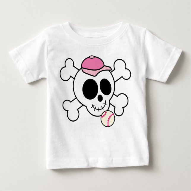 Pink Skull und Crossbones Baseball Baby T-shirt (Vorderseite)