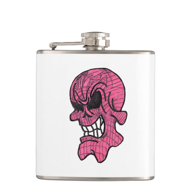 Pink Skull Vinyl Wrapped Flask Flachmann (Vorderseite)