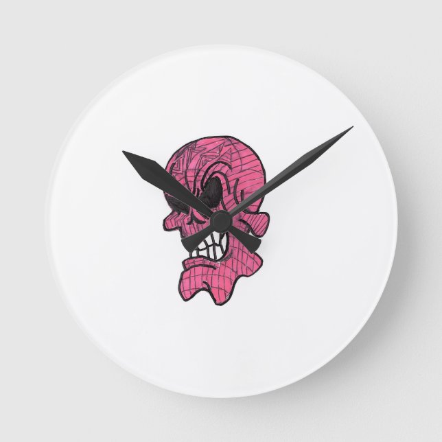 Pink Skull Wall Clock Runde Wanduhr (Vorderseite)