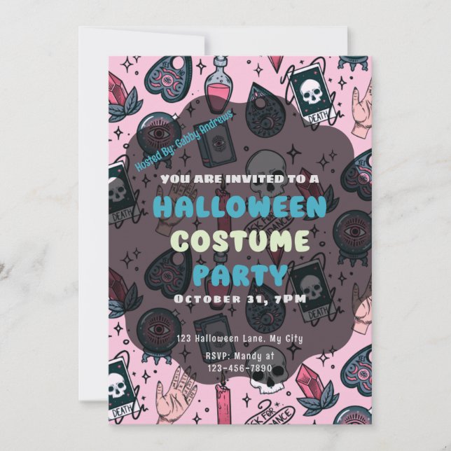 Pink Skulls Tarot Candles Kristallwaren Halloween Einladung (Vorderseite)