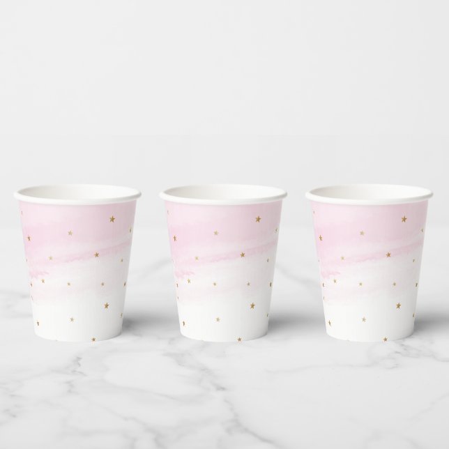 Pink Sky and Gold Stars Paper Party Cups Pappbecher (Multi)